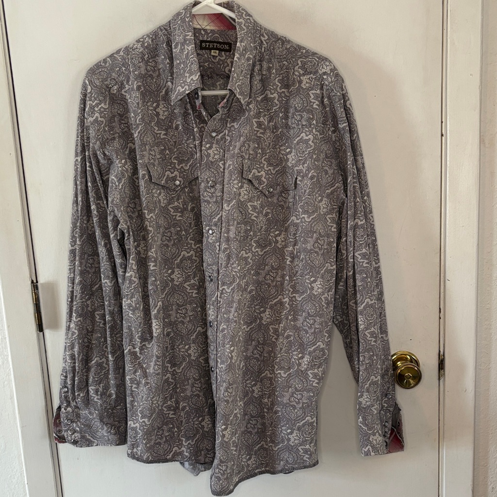 Stetson Grey White Paisley Print Long Sleeve Button Down Western Shirt Size 2xl